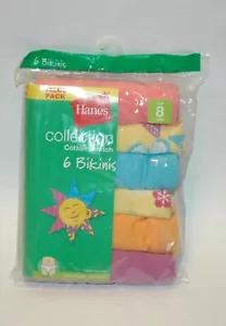 Paquete de 6 bikinis ropa interior bragas de algodón elástico talla 8 de la colección HANES para niñas nuevas con etiquetas - Imagen 1 de 3