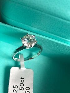 1.5 CT Round CUT Moissanite SOLITAIRE ENGAGEMENT RING 14K WHITE GOLD Filled