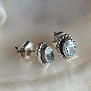 Vintage Sterling Sterling Ohrringe Pusetas Naturtopas Europa, 3,1 g - Bild 1 von 9