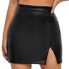 Polyester Skirt Wet Look High Waist Sexy Womens Solid Color Faux Leather
