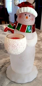 Acryl 9,75" Schneemann-Weihnachtsmann Teelicht Kerzenhalter Figur; Weihnachten/Feiertag - Bild 1 von 23
