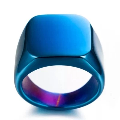 Anillo de acero inoxidable para hombre sello cuadrado pulido motociclista plata negro azul dorado. Foto 1 de 4