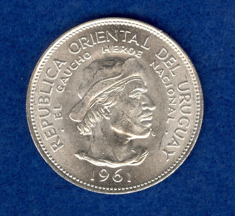 Uncirculated 1961 Silver 10 Pesos Uruguay Coin KM# 43 Cover