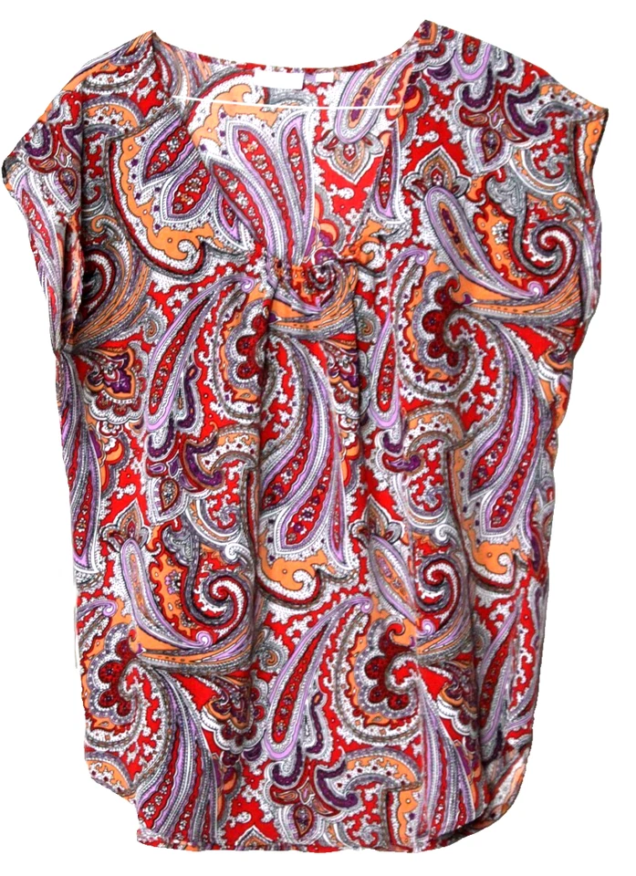NUEVA YORK & CO. BLUSA TÚNICA Damas Talla XL Naranja Morado Rojo Paisley Sin Mangas Foto 1 de 4