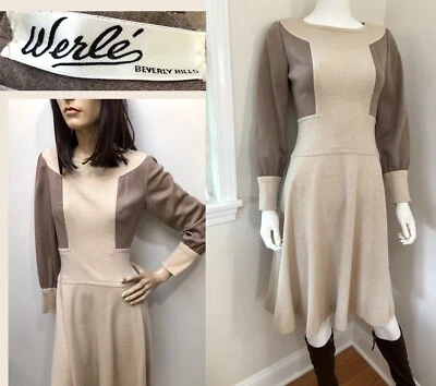 VESTIDO JERSEY de lana Werlé of BEVERLY HILLS de colección años 70 bloque de color *Escaso Foto 1 de 4