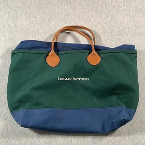Bolso de Mano Lehman Brothers Verde Azul Lona Algodón para Llevar Negocios - Imagen 1 de 9