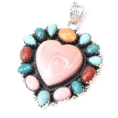 Colgante Corazón Navajo Plata de Ley Ostra Espinosa Reina Caracola Turquesa Coral Foto 1 de 4