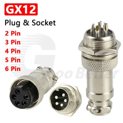 GX12 Aviation Plugs Sockets 2 3 4 5 6 Pin Male Female Cable Connector 12mm Panel - Image 1 of 4