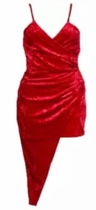 Neu Ex Quiz Damen ROTES SAMT Wickelkleid vorne Weihnachten Partykleid - Bild 1 von 9
