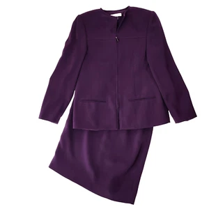 Valerie Stevens Suit Womens Petite 2 Plum Monochromatic Zip Up Career Capsule - Picture 1 of 11