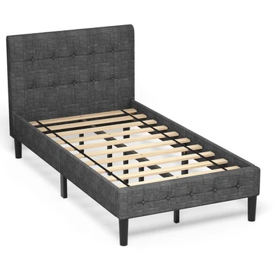 Costway Twin Upholstered Bed Frame Button Tufted Headboard Mattress Foundation - Image 1 of 4
