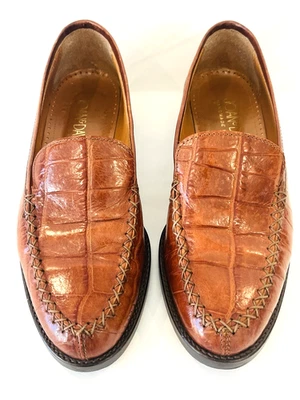 Mocasines Joan & David Cuero Marrón Talla 8.5 Croc Repujado Hechos a Mano Italia Foto 1 de 4