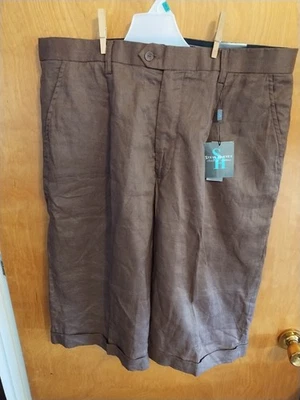 Pantalones cortos para hombre Steve Harvey Celebrity Edition con puños. 38 largo, nuez moscada, 100 % lino Foto 1 de 4