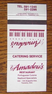 TORONTO, ONTARIO MATCHBOOK COVER: AMADEU'S PORTUGUESE RESTAURANT MATCHCOVER -A - Picture 1 of 2
