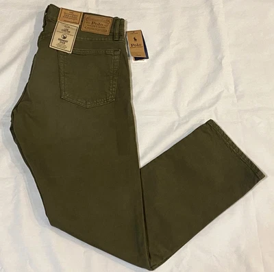 NUEVO CON ETIQUETAS-Polo Ralph Lauren Hombre The Hampton Relajado Vaqueros Rectos Verde Oliva-36x30 Foto 1 de 4