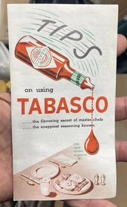 c.1950's TABASCO Tips on Using It 4-Panel Advertising BROCHURE Hot Sauce Recipes - Picture 1 of 4
