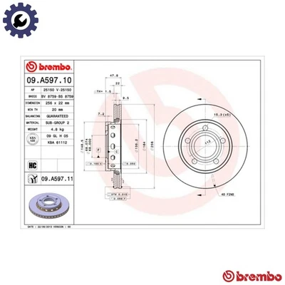 2x BRAKE DISC 09.A597.11 FOR VW AZM 2.0L AWM 1.8L AVF 1.9L 4cyl PASSATAZX 2.3L - Image 1 of 4