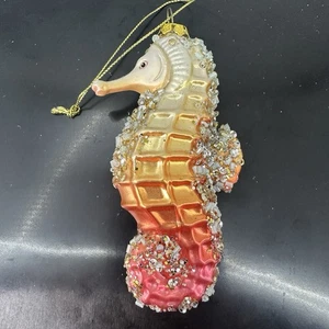 Katherine's Collection Beaded Seahorse Christmas Tree Ornament Orange Pink 5" - Picture 1 of 12