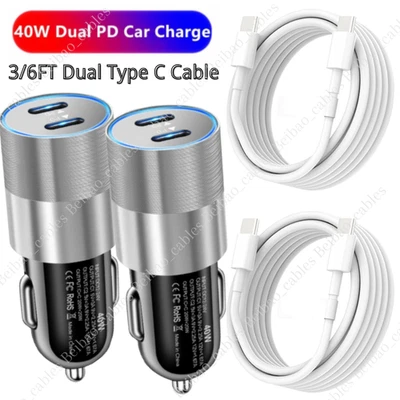 2X For iPhone15 16 17 ProMax Plus Samsung 40W USB-C Fast Charger PD Type-C Cable - Image 1 of 4