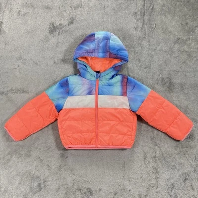 Jaqueta Nike Puffer com Capuz Meninas 3T Azul Laranja Branca Bordada Just Do It - Imagem 1 de 4