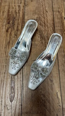 Silver Pierre Dumas Pointed-toe Mules With Rhinestone Embellishments Size 11 - Image 1 of 3