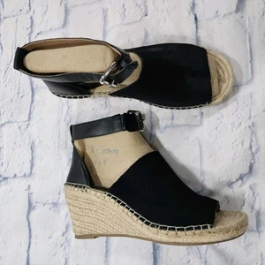 GAP WOMENS SIZE 8.5 Black Suede Espadrille Wedges Shoes Open Toe - Picture 1 of 9