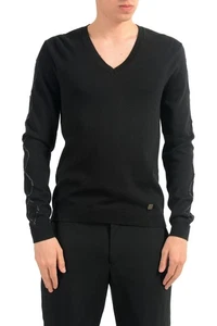 Versace Collection Men's Detailed Black V-Neck Sweater Size S M L XL 2XL - Picture 1 of 6