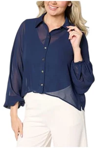 Colleen Lopez Women's Button Front Dolman-Sleeve Top Navy - Picture 1 of 1
