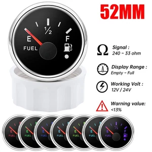 2" 52MM Universal Gas Fuel Level Gauge 240-33 ohms Analogue LED Car Marine Boat - Picture 1 of 19