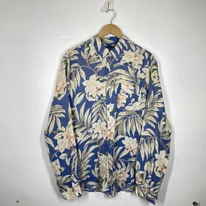 Ralph Lauren Leinen Hemd Herren XL Blau Blumen Vintage Sommer Hawaii - Bild 1 von 9