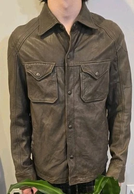 Armani Exchange мужской коричневый искусственно состаренной кожи Western Moto рубашка куртка! M  - Изображение 1 из 4