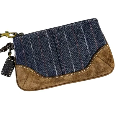 Muñequera vintage Y2K Coach de mezclilla a rayas y cuero gamuza marrón Foto 1 de 4