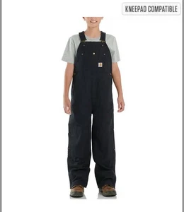 Carhartt Overalls Youth 8 Black Insulated Quilted Double Knee Bib Suspenders - Picture 1 of 12