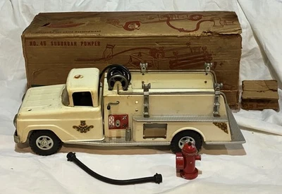 Tonka No. 1959 5 bocas de motor de bomba suburbana blancas y caja Foto 1 de 4