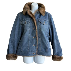 VTG St. John's Bay Trucker Denim Jacket M Blue Faux Fur Lined Retro Grunge Glam - Picture 1 of 6