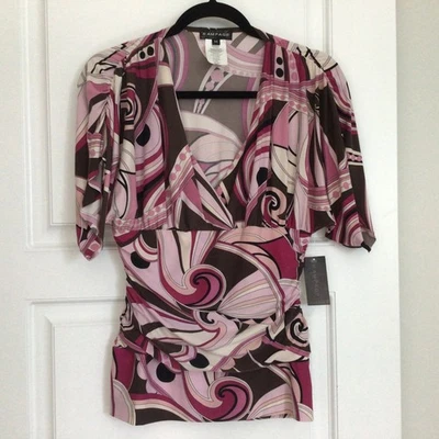 NUEVO CON ETIQUETAS Camisa Blusa Top Acanalada Cuello en V Psicodélico Abstracto Remolino Talla M De Colección Y2K Foto 1 de 4