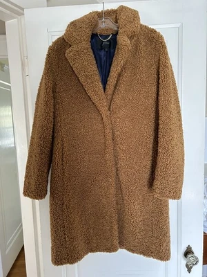 Abrigo J Crew Teddy Sherpa Marrón Cálido Mujer Talla Pequeña Foto 1 de 4