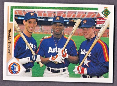 Tarjeta de béisbol 1991 Upper Deck Astros Rookie Threaces #702 Gonzalez-Rhodes-Bagwell Foto 1 de 2