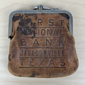 Vintage Leder Geldbörse Portemonnaie First National Bank Jacksonville Texas Deposit - Bild 1 von 14
