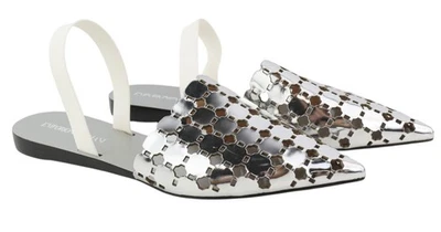 Emporio Armani X3D255 Donna Bassi EU37 Brillante Argento Pizzo Pantofola Casual - Immagine 1 di 4