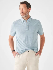 Neu mit Etikett $ 118 Faherty Herren Movement SS Polo in Tidal Reef Streifen - Bild 1 von 3