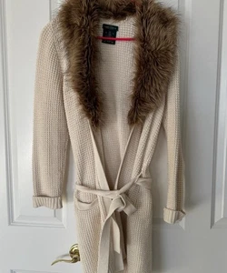 Lauren Ralph Lauren Long Strickjacke Pullover mit Kunstfellkragen  - Bild 1 von 4