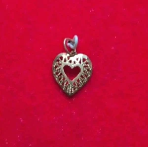Nuevo colgante vintage con dije de corazón abierto de oro amarillo de 14 quilates corte filigrana de diamantes - Imagen 1 de 6