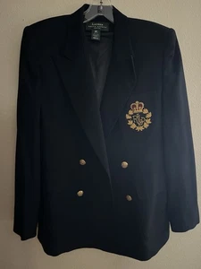 Lauren Ralph Lauren Petites Größe 8P klassischer Blazer Jacke mit Wappen zweireihig - Bild 1 von 10