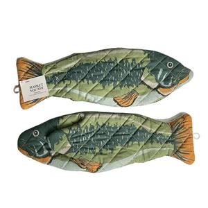 Juego de 2 guantes para horno de pescado con forma de pez 16" decoración de cabaña de pesca rural - Imagen 1 de 7