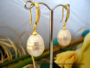 Ohrringe 925er Silber vergoldet echte große barocke Perlen 12 x 15mm Weiß,  TOP - Bild 1 von 3