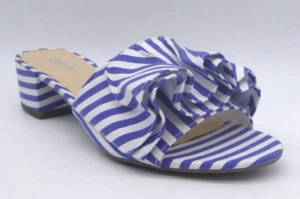 Bar III Janie Blue and White Striped Fabric Slide Heel Sandals Size 5.5 M - Picture 1 of 11
