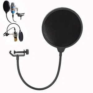 Black Double Layer Studio Microphone Wind Screen Mask ABS+Carbon Steel Material - Picture 1 of 10