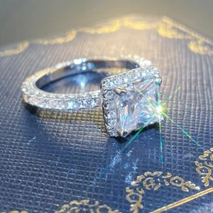2.5 TCW Princess Lab Created Moissanite Engagement Ring In 14k White Gold Plated - Picture 1 of 8