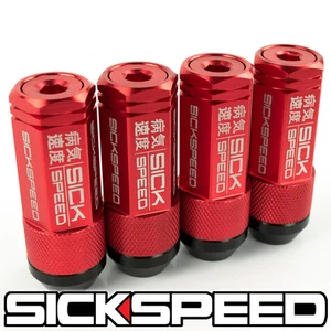 SICKSPEED 4 PC RED CAPPED ALUMINUM EXTENDED 50MM 3 PC LUG NUTS 14X1.5 - Picture 1 of 1